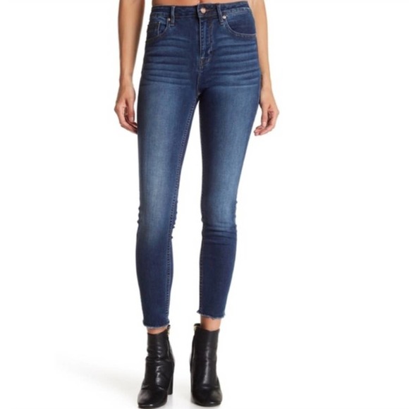 Vigoss Denim - Vigoss Studio Dark Wash Blue The Jagger Skinny Frayed Raw Hem Jeans Size 14